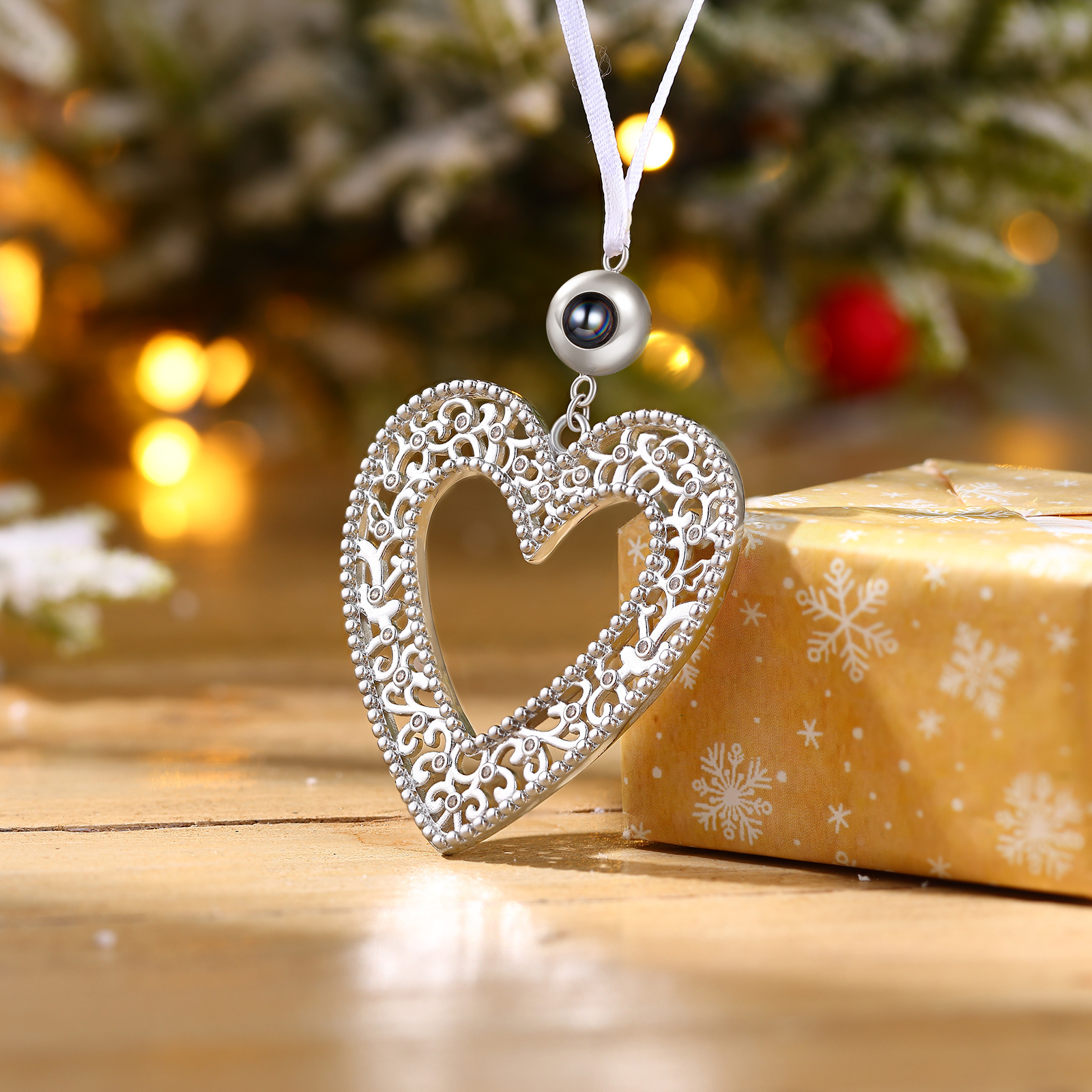 Personalised Heart Photo Projection Christmas Tree Ornament Decoration