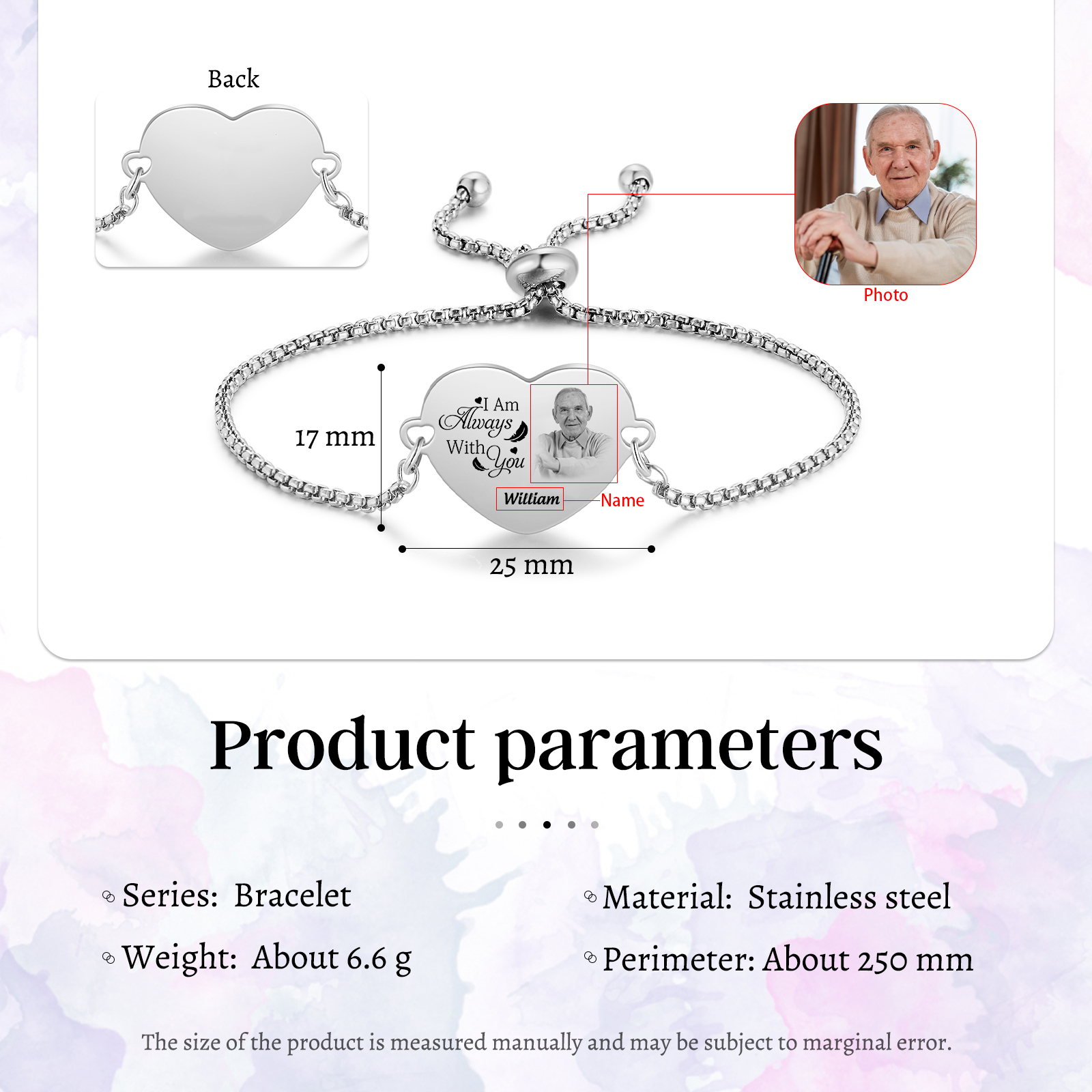 Personalised Memorial heart bracelet with photo -I am always with you