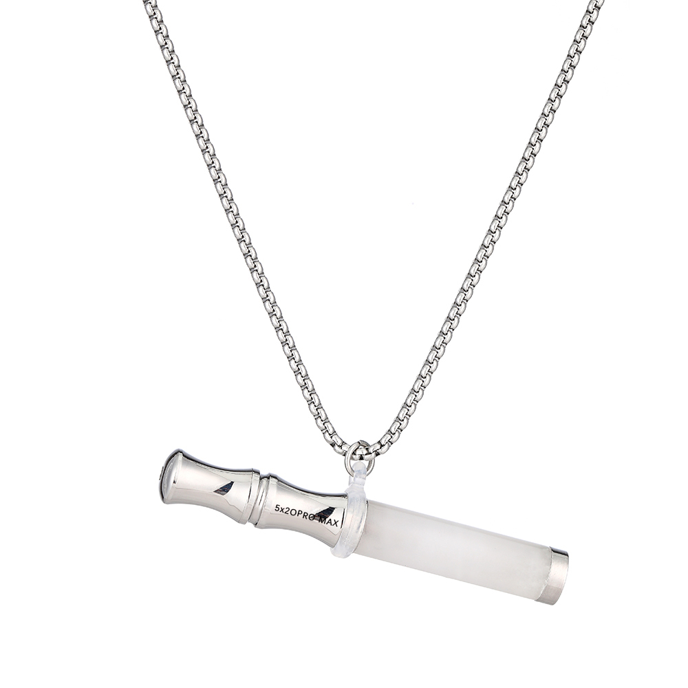 Tiger’s Eye Stone Breathing Necklace, Steel Accents