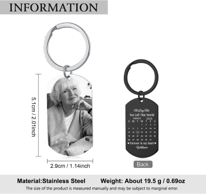 Personalised Steel Photo Calendar Memorial Keyring
