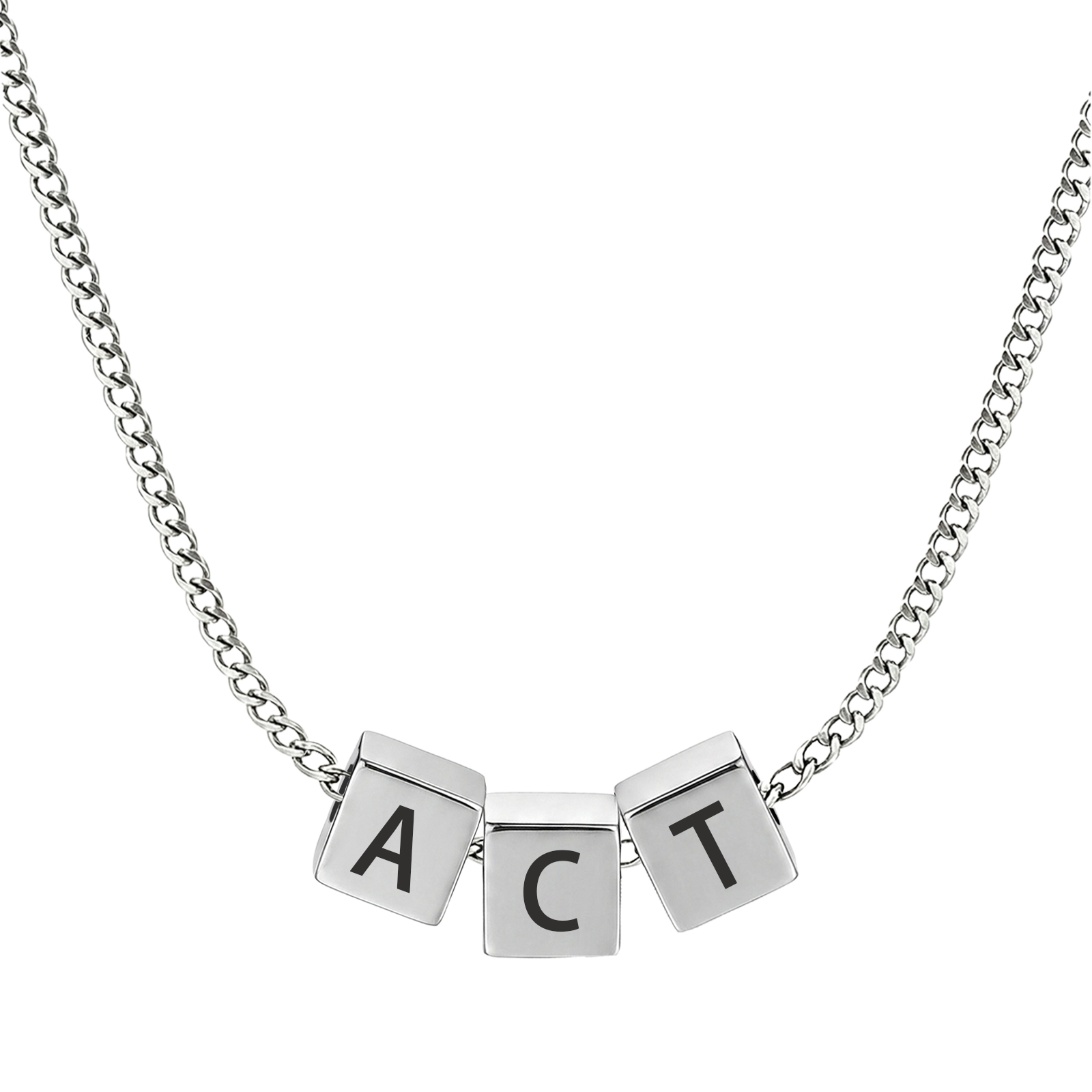 Personalised Stainless Steel Cube 1-6 Letters Necklace For Men