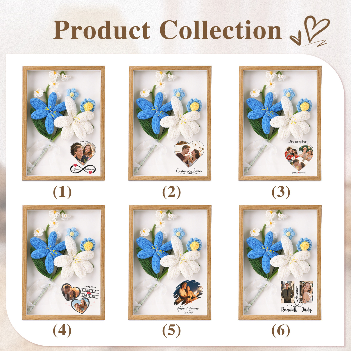 Personalised 3D Tulip Crochet Flower Photo Frame