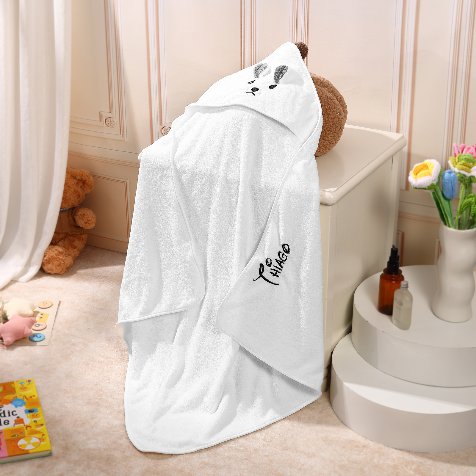 Personalised Baby Hooded Towel Custom Name Terry Cloth