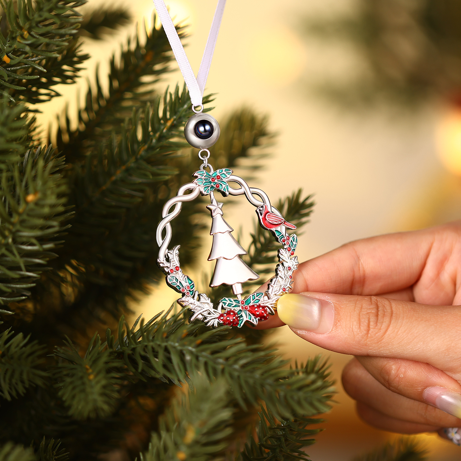 Personalised Projection Christmas Wreath Ornament Decoration