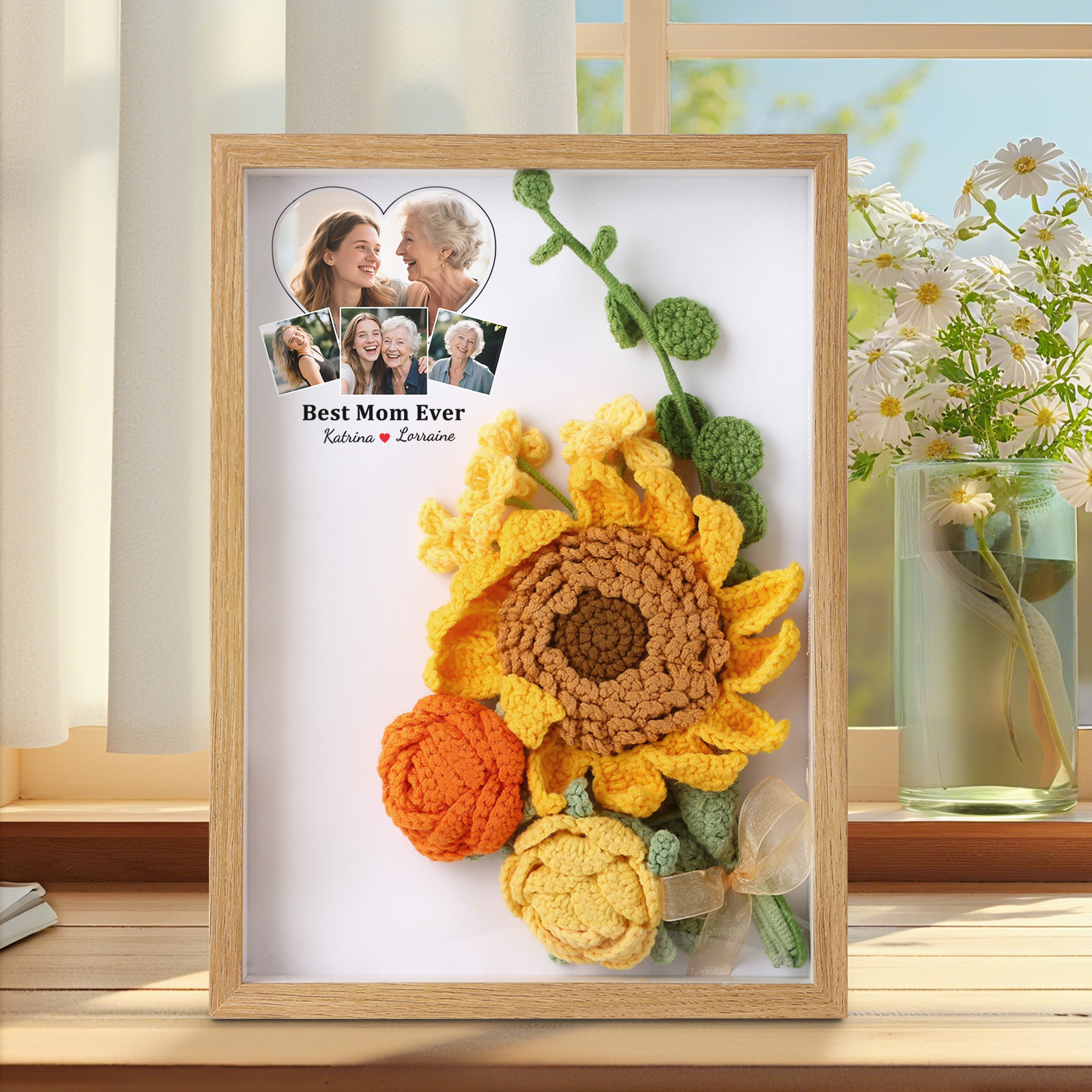 3D Crochet Flower Frame Custom Photo Name Gift for Women | Jessemade