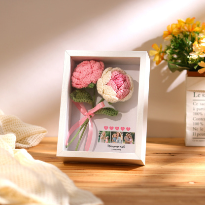 Personalised 3D Peony Crochet Flower Shadow Box Frame