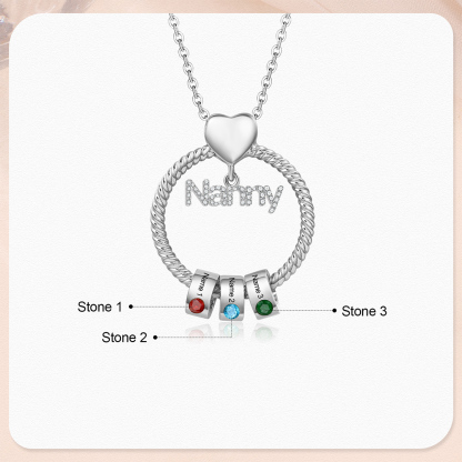 3 Names-Personalised Nanny Circle Necklace With 3 Birthstones Pendant Engraved Names Gift For Nanny