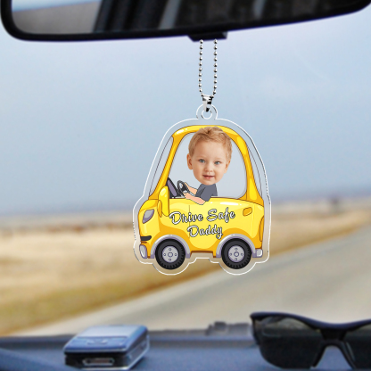Acrylic Keyring/Decoration Personalised 1 Photo, Name And Text Child Driving Pattern Pendant For Dad