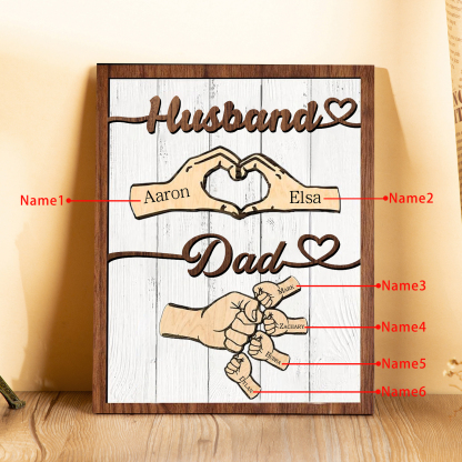 6 Names - Personalised Fist Bump Home Wooden Decor Father's Day Gift for Dad