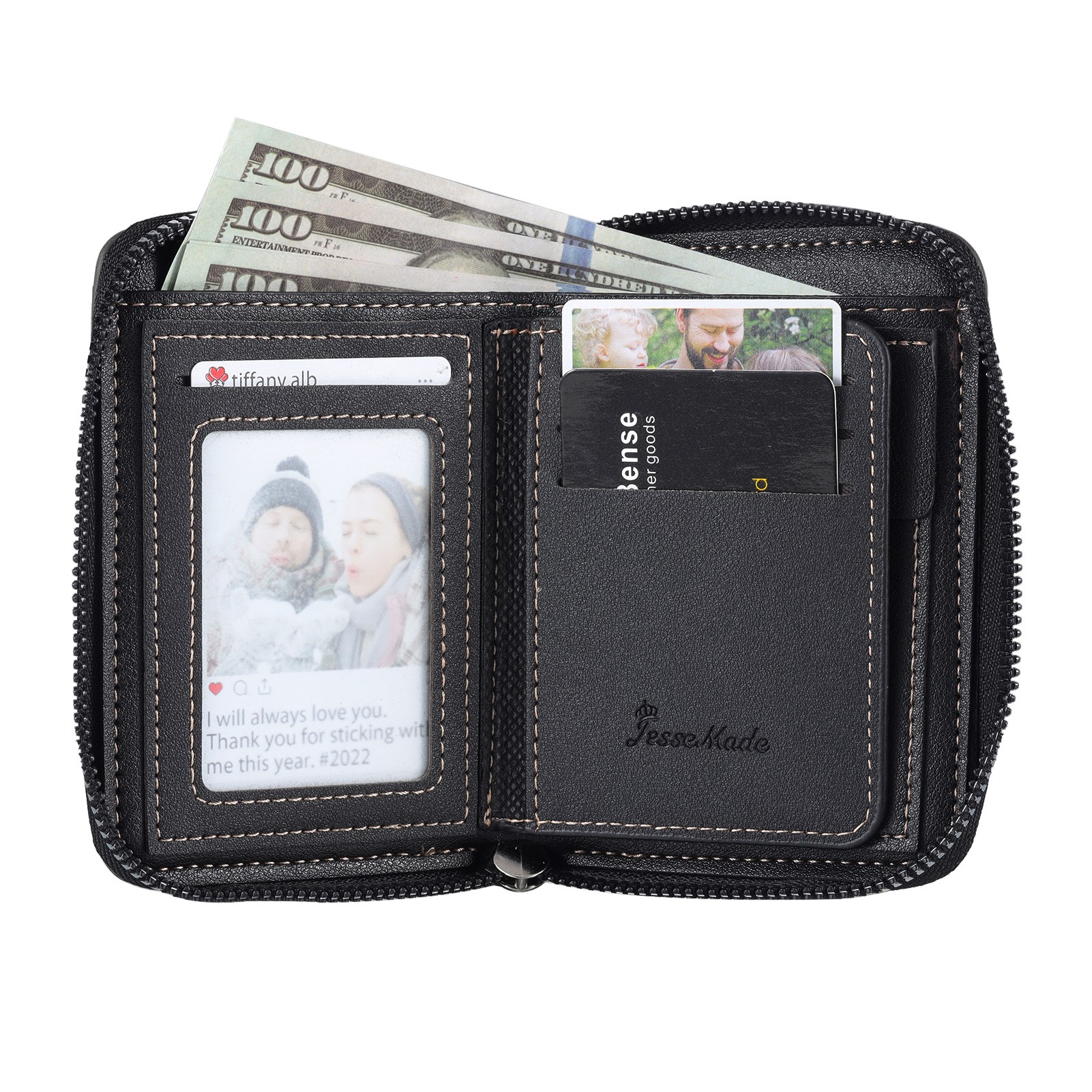 2 Names - Personalised Fist Bump Fist Bump Photo Custom Leather Men's Zipper Wallet as a Father's Day Gift for Dad