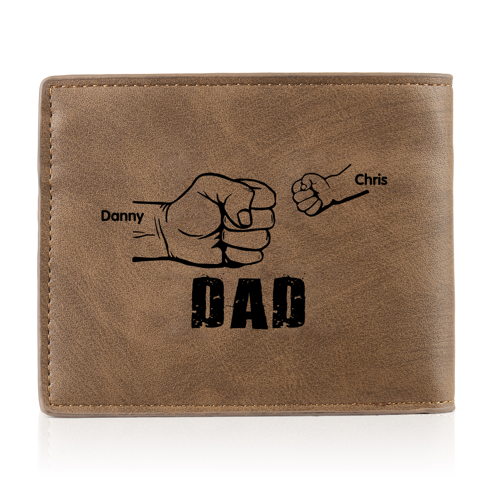 2 Names - Personalised Photo Custom Leather Men's Folding Wallet as a Father's Day Gift for Dad