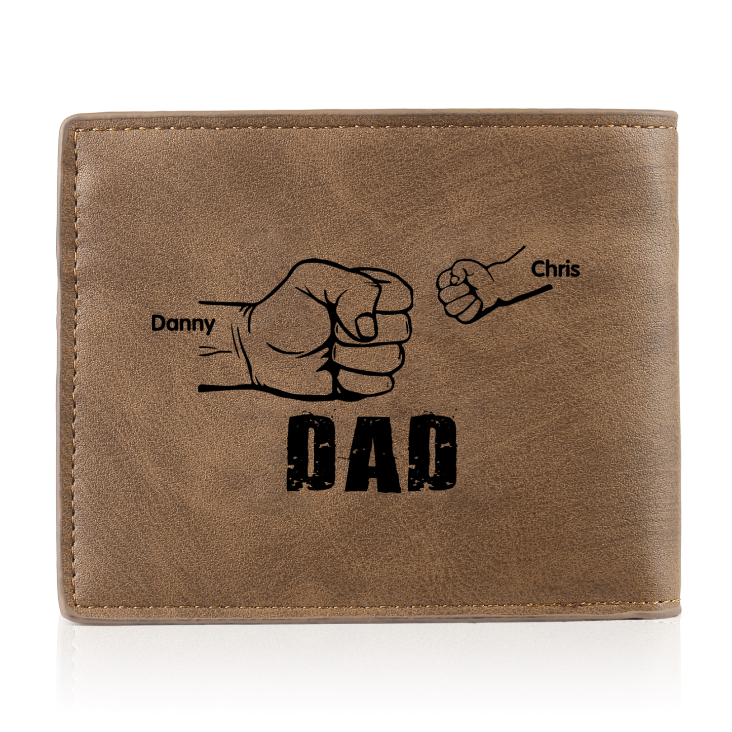 2 Names - Personalised Photo Custom Leather Men's Folding Wallet as a Father's Day Gift for Dad