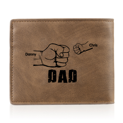 2 Names - Personalised Photo Custom Leather Men's Folding Wallet as a Father's Day Gift for Dad