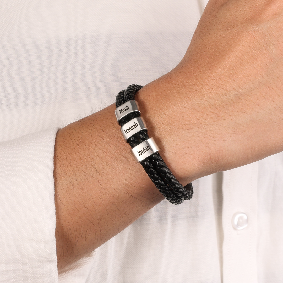 Personalised 1-8 Names Braided Leather Bracelet for Him