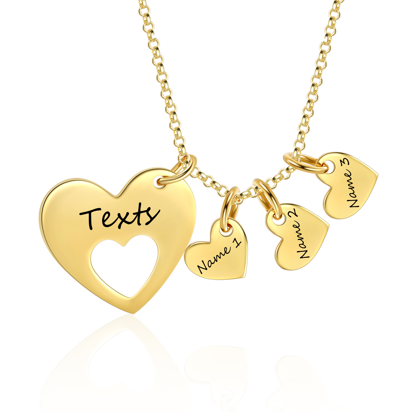 3 Names - Personalised Love Pendant Necklace with Gift Box Customized Name Gift for Her