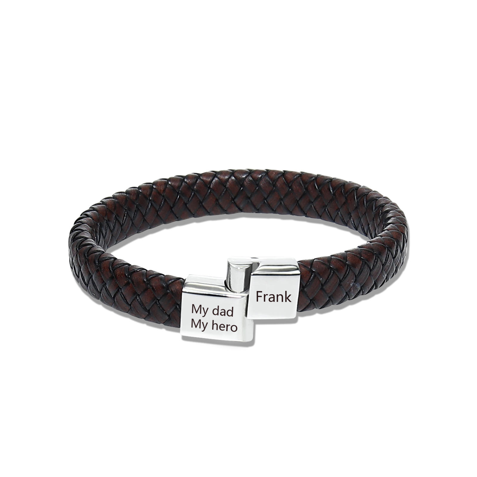 Personalised 2 Names and 2 Texts Leather Bracelet Men's Bracelet Father's Day Gift for Dad