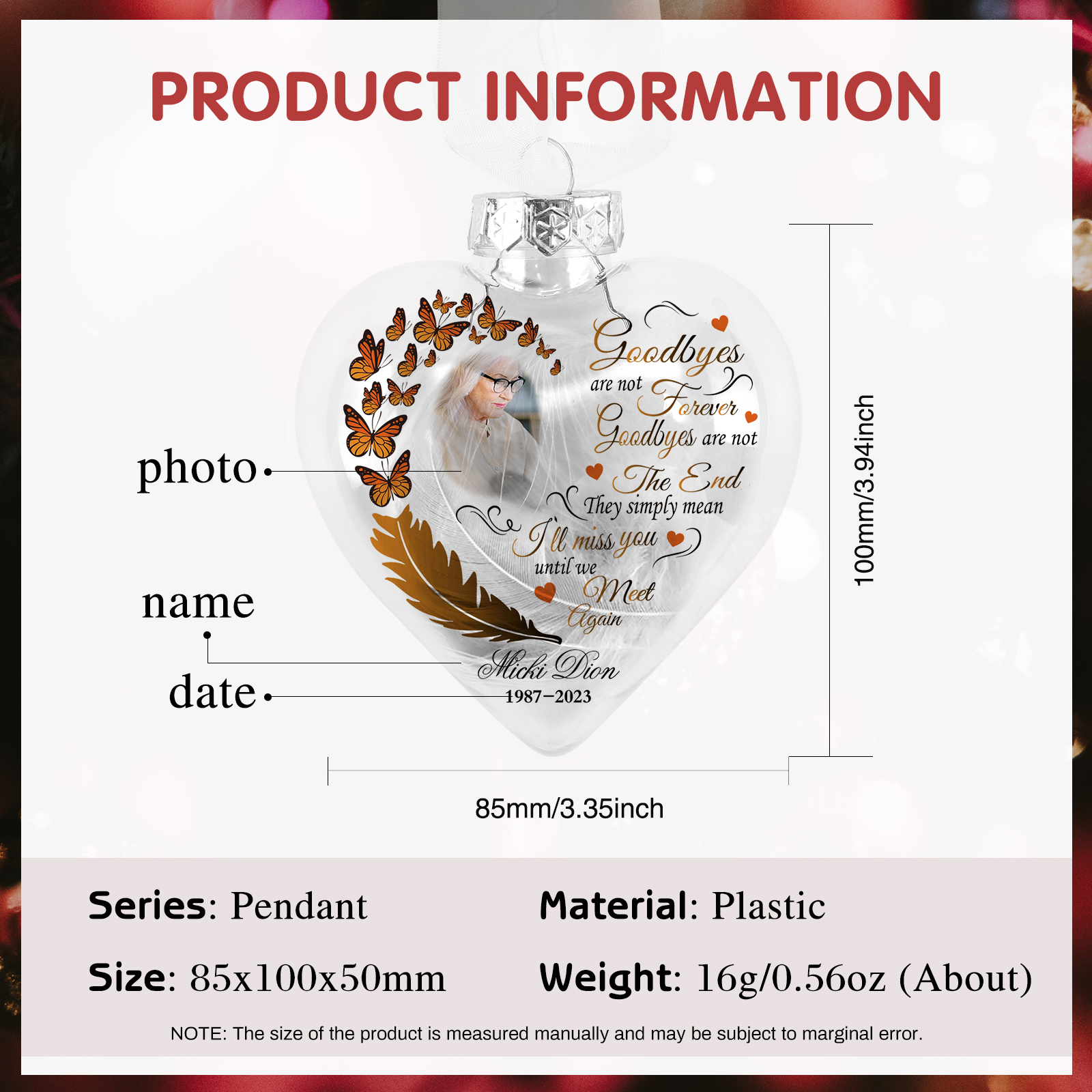 Custom Memorial Christmas Ornaments With Photo And Name To Commemorate Deceased Loved Ones Pendant