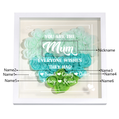 Personalised 1 Nickname & 6 Names Heart-Shaped Rose Shadow Box Frame – Custom Gift for Mum, Nan & Loved Ones| Jessemade