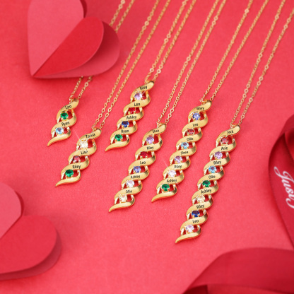 3 Names-Personalised Necklace Cascading Pendant with 3 Birthstones Engraving 3 Names Gifts for Her