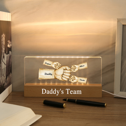 4 Names - Personalised Fist Bump Pattern Table Lamp Customized Text Father's Day Gift for Dad