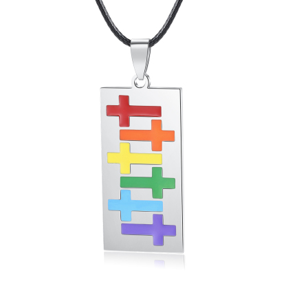 Personalised Text Rainbow Cross Style Pendant Necklace LGBT Pride Day Gift