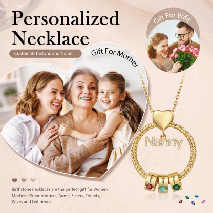 3 Names-Personalised Nanny Circle Necklace With 3 Birthstones Pendant Engraved Names Gift For Nanny