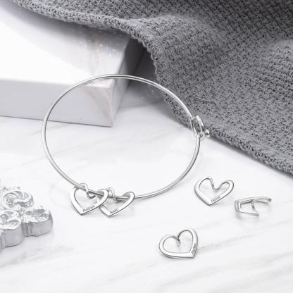 5 Names-Personalised Love Bracelet with 5 Heart Charms Engraved Name Bangle Bracelet