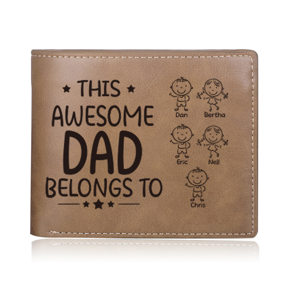 5 Names-Personalised Doll Customized Leather Men's Wallet Customized Name Folding Wallet With Gift Box for Dad
