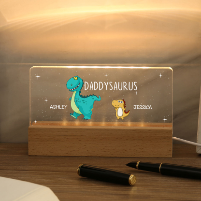 2 Names - Personalised Cute Dinosaur Pattern Beautiful Table Lamp Father's Day Gift for Dad