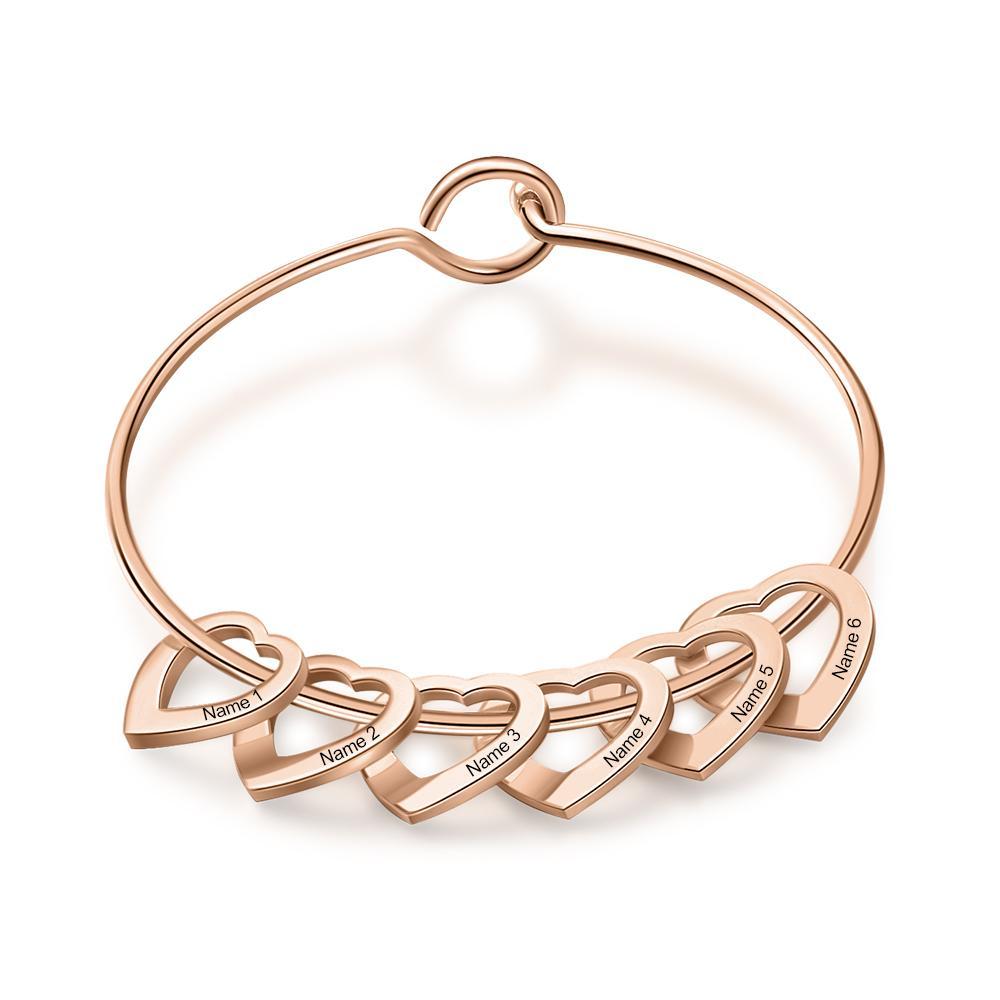 Personalised 6 Names Women Bracelet Custom Engraved Heart Shaped Charm