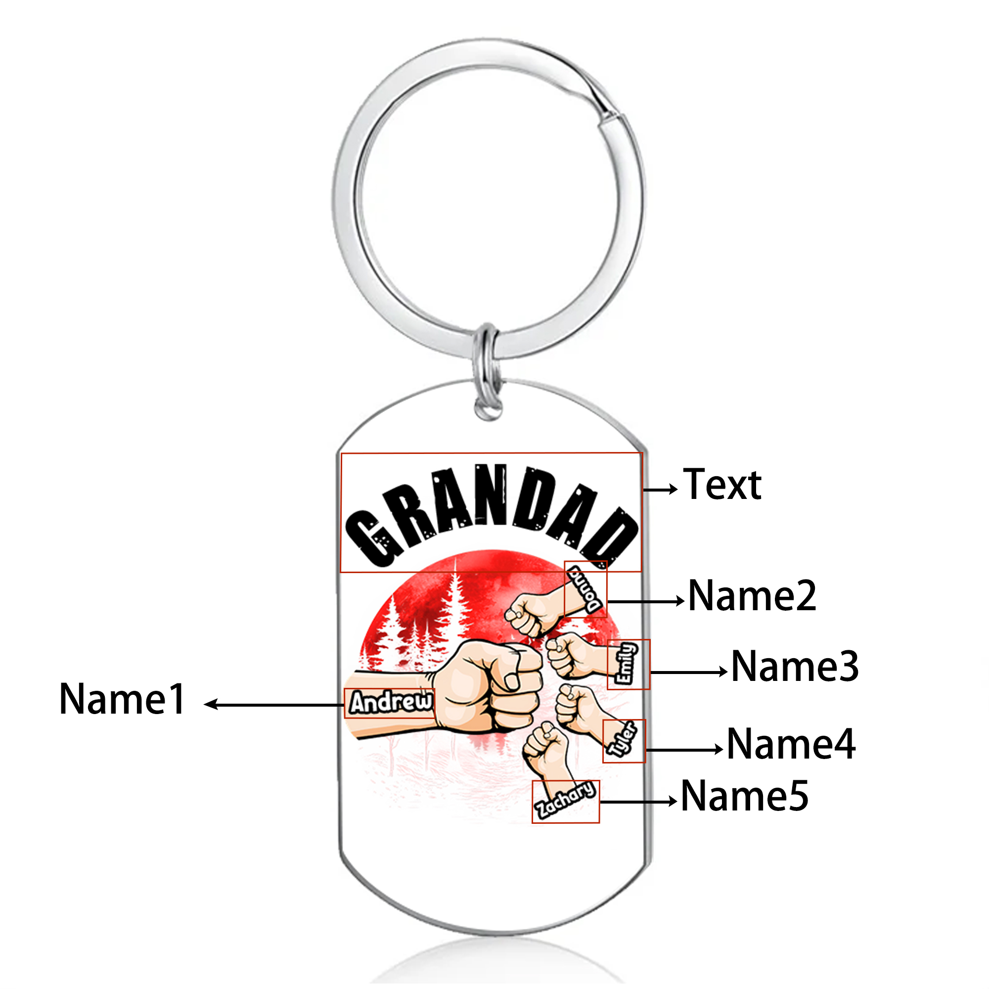 5 Names - Personalised Custom Fist Bump Keyring Mangrove Style Keyring Gift for Dad
