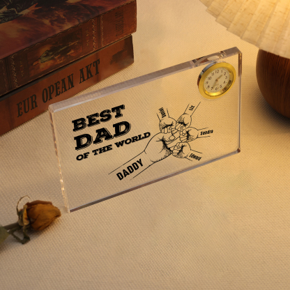 5 Names - Personalised Fist Bump Acrylic Rectangular Clock Ornament Father's Day Gift for Dad