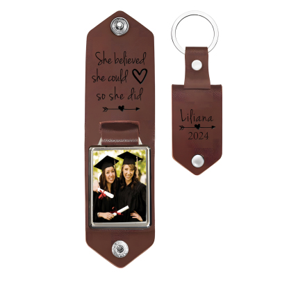 2024 Graduation Gifts - Personalised Name Flip Leather Keyring Customized Photo Keyring Gift for Her/Him
