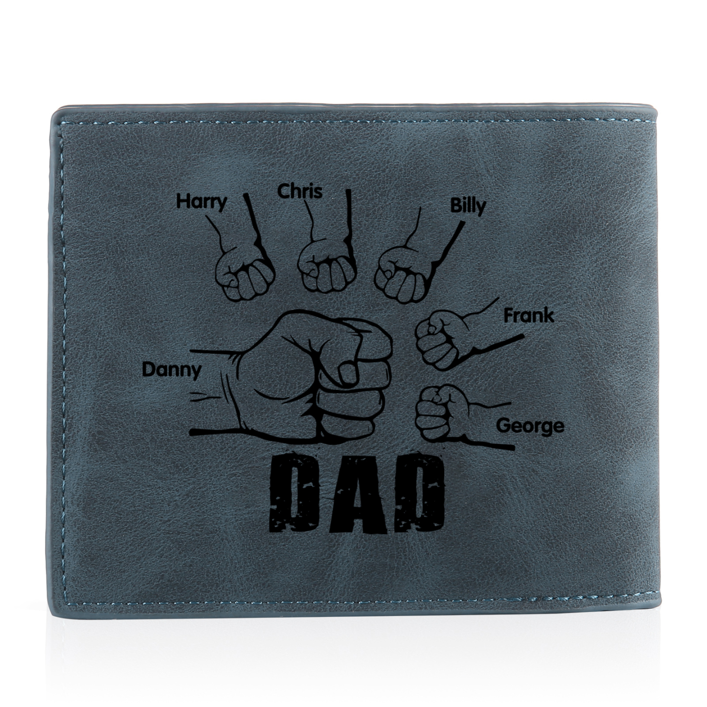 6 Names - Personalised Fist Bump Photo Custom Leather Men's Wallet as a Father's Day Gift for Dad