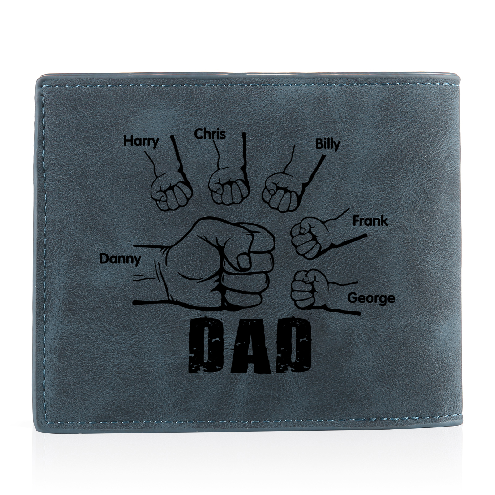 6 Names - Personalised Fist Bump Photo Custom Leather Men's Wallet as a Father's Day Gift for Dad