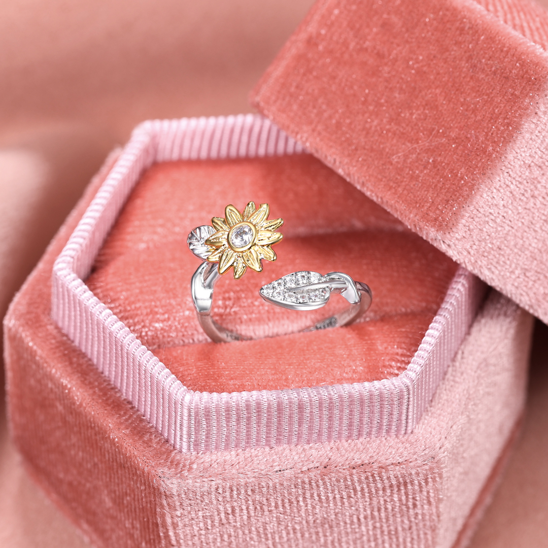 You are My Sunshine Sunflower Heart Ring