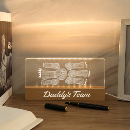 6 Names Personalised Fist Bump Pattern Night Light Custom Text LED Light Father's Day Gift for Dad