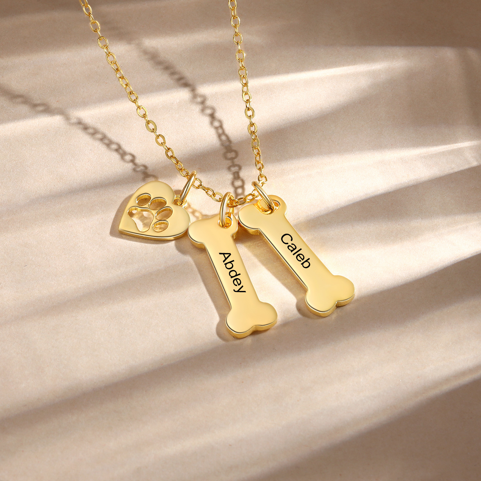 2 Names - Personalised Heart and Bones Charm Pendant Necklace, Custom Name Gift for Her