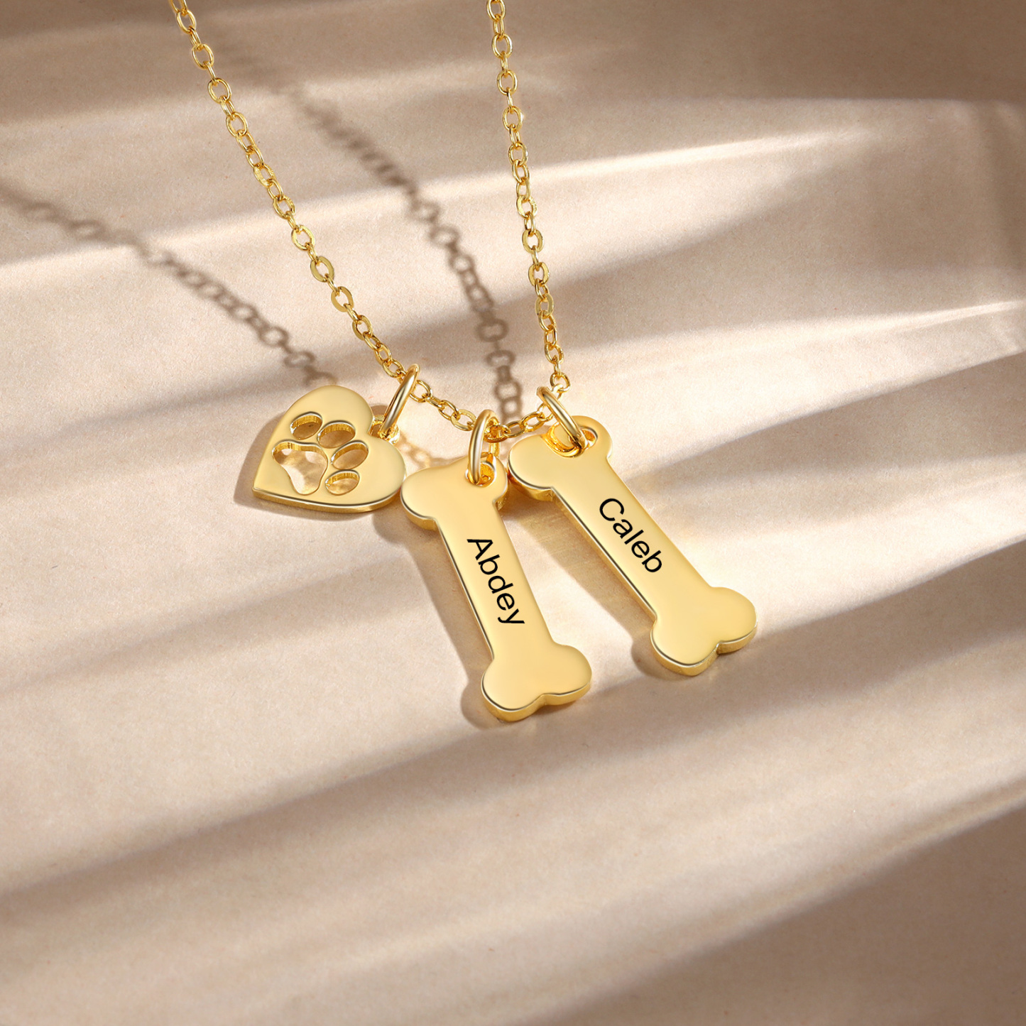 2 Names - Personalised Heart and Bones Charm Pendant Necklace, Custom Name Gift for Her