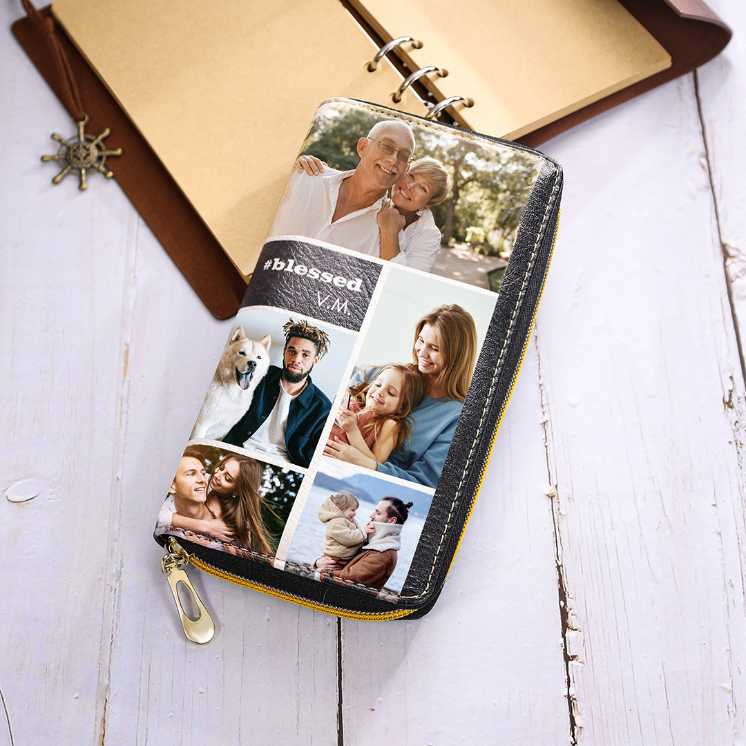 Custom Purse-Long Purse Personalised Leather Wallet Engraved 10 Photos Zip Wallet  Gifts For Women Men