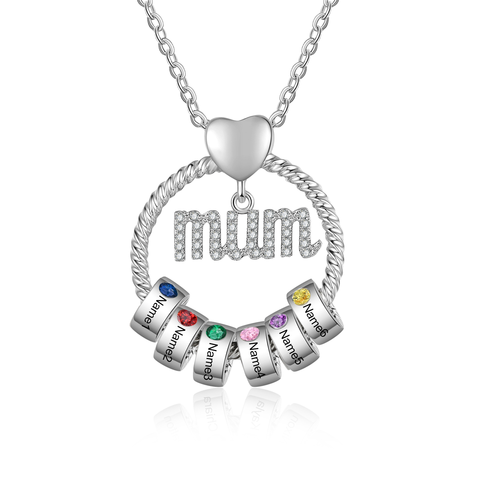 Personalised Mum Circle Necklace With 1-6 Names&Birthstones Pendant Gift For Mum | Jessemade