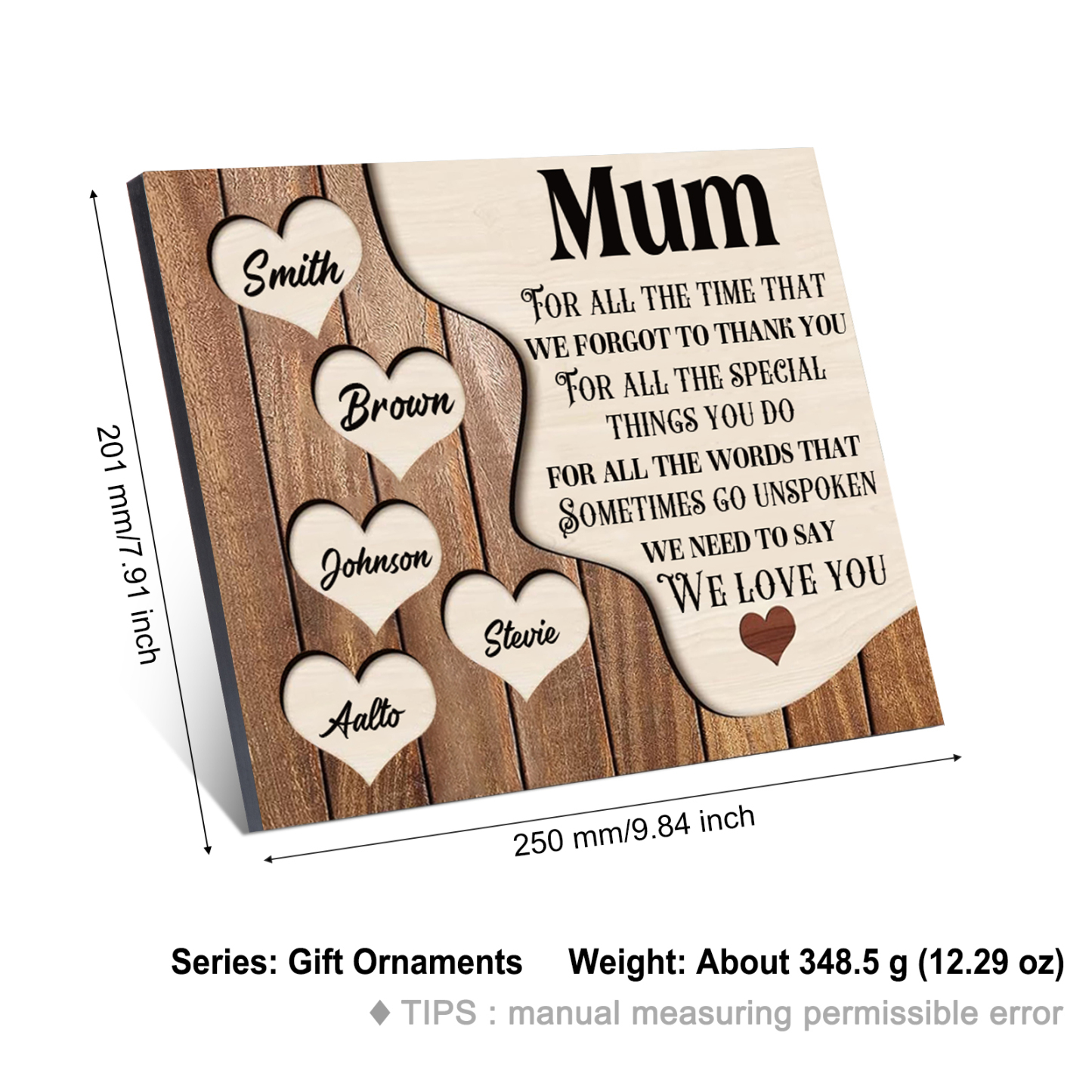 5 Names-Personalised Mum Wooden Frame Custom Names Home Decoration  - Mother's Day Gifts for Mum
