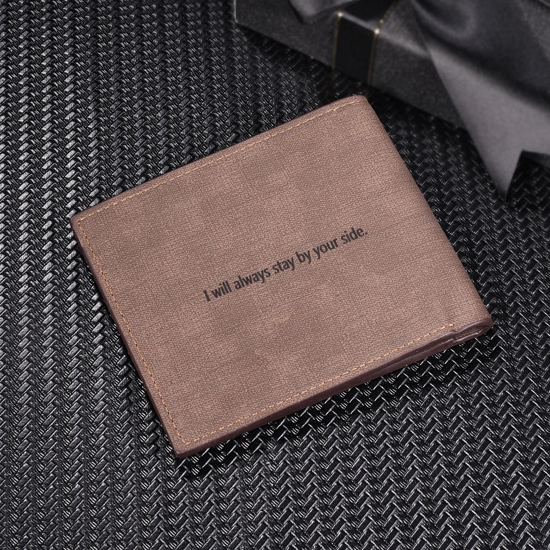 Deep Brown Personalised Leather Wallet Engraved Photo Short Purse Gifts For Men