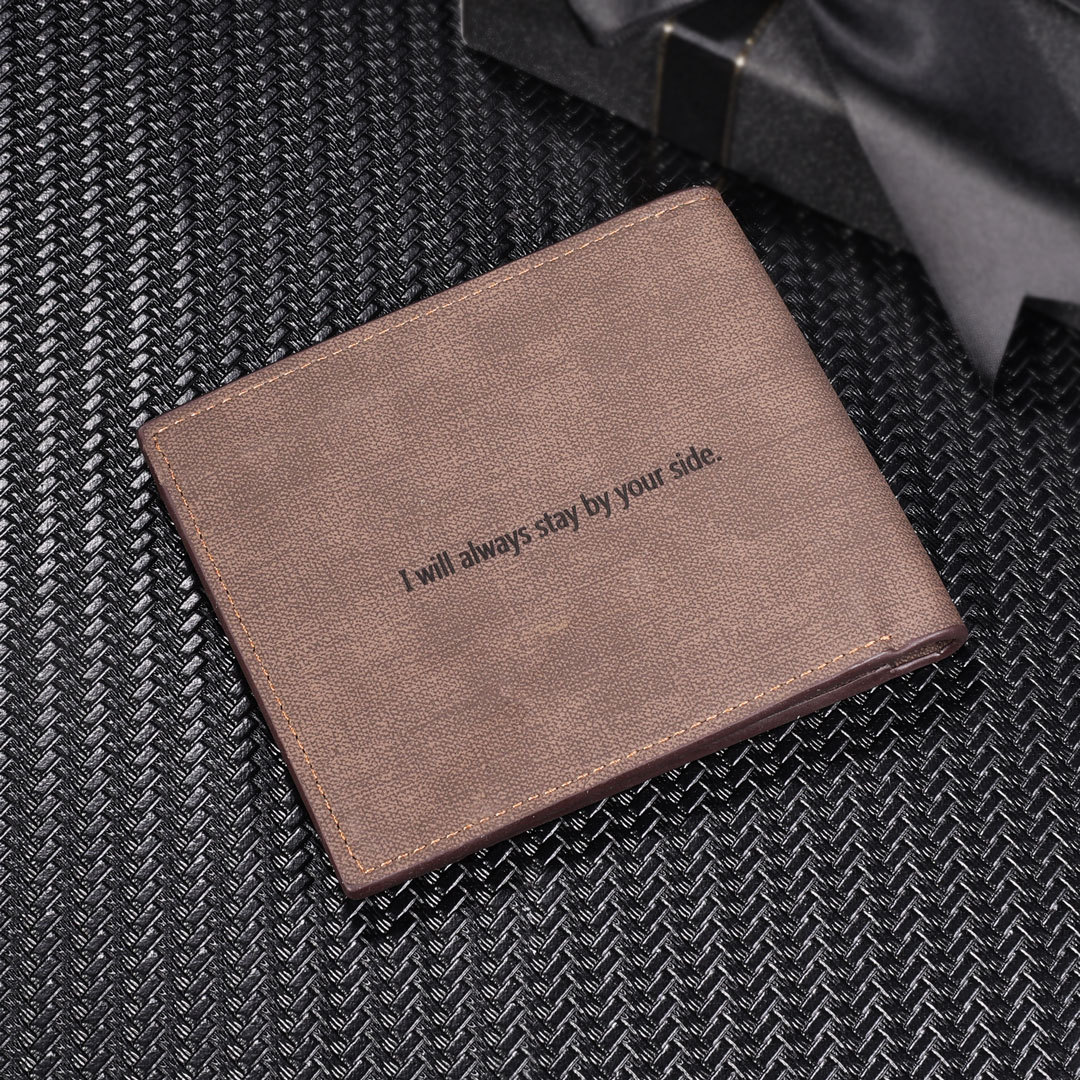 Deep Brown Personalised Leather Wallet Engraved Photo Short Purse Gifts For Men
