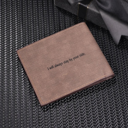 Deep Brown Personalised Leather Wallet Engraved Photo Short Purse Gifts For Men