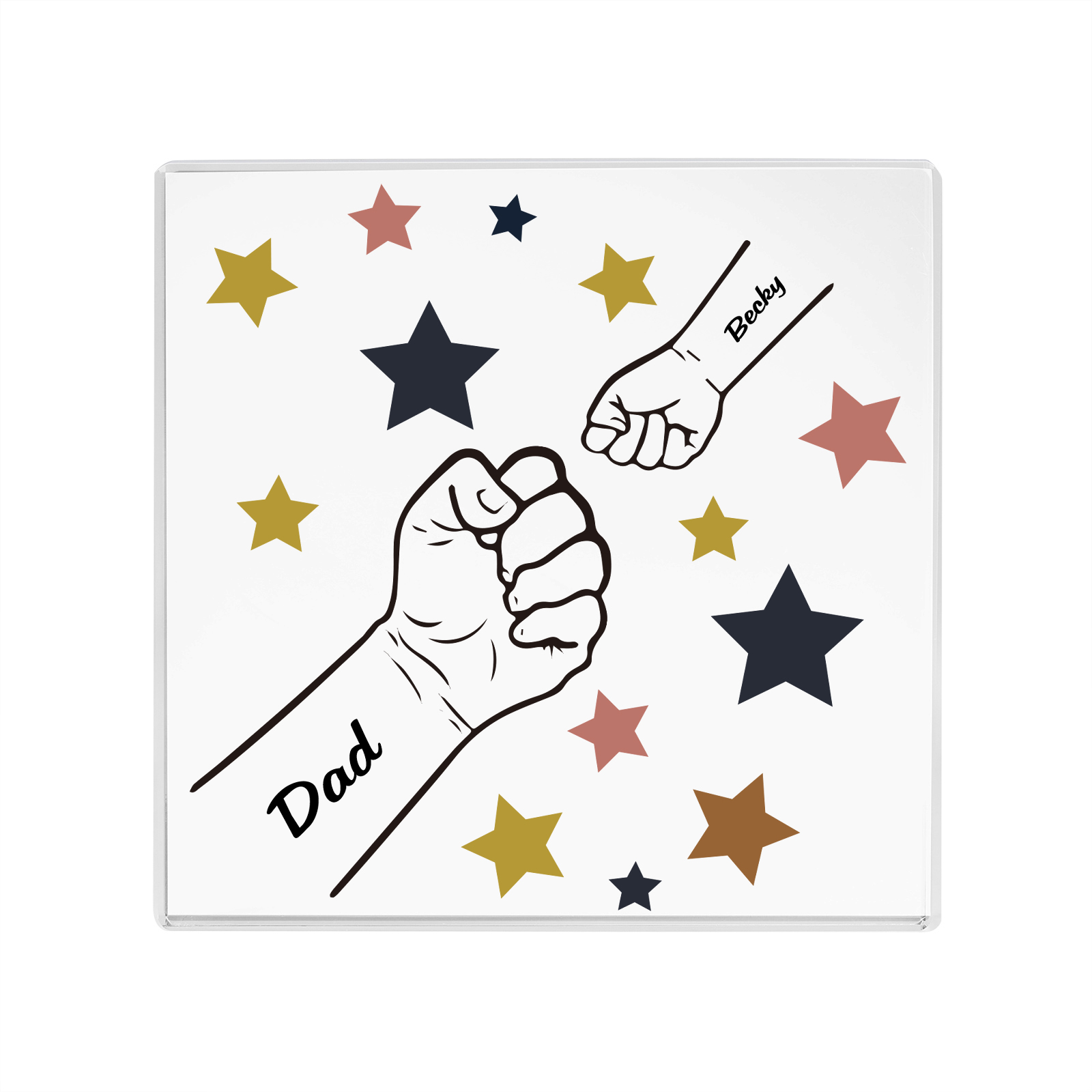 2 Names - Personalised Fist Bump Family Acrylic Keepsake Customized Name Acrylic Home Decor Gift for Dad