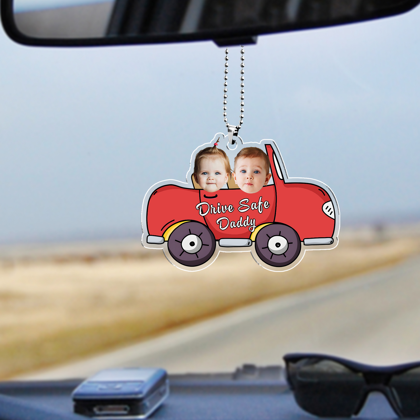 Acrylic Keyring/Decoration Personalised 2 Photos, Name And Text Driving Pattern Pendant For Dad