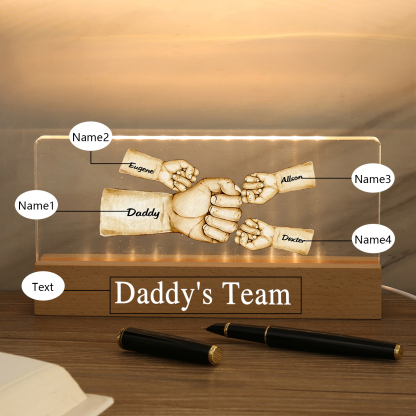 4 Names - Personalised Fist Bump Pattern Table Lamp Customized Text Father's Day Gift for Dad