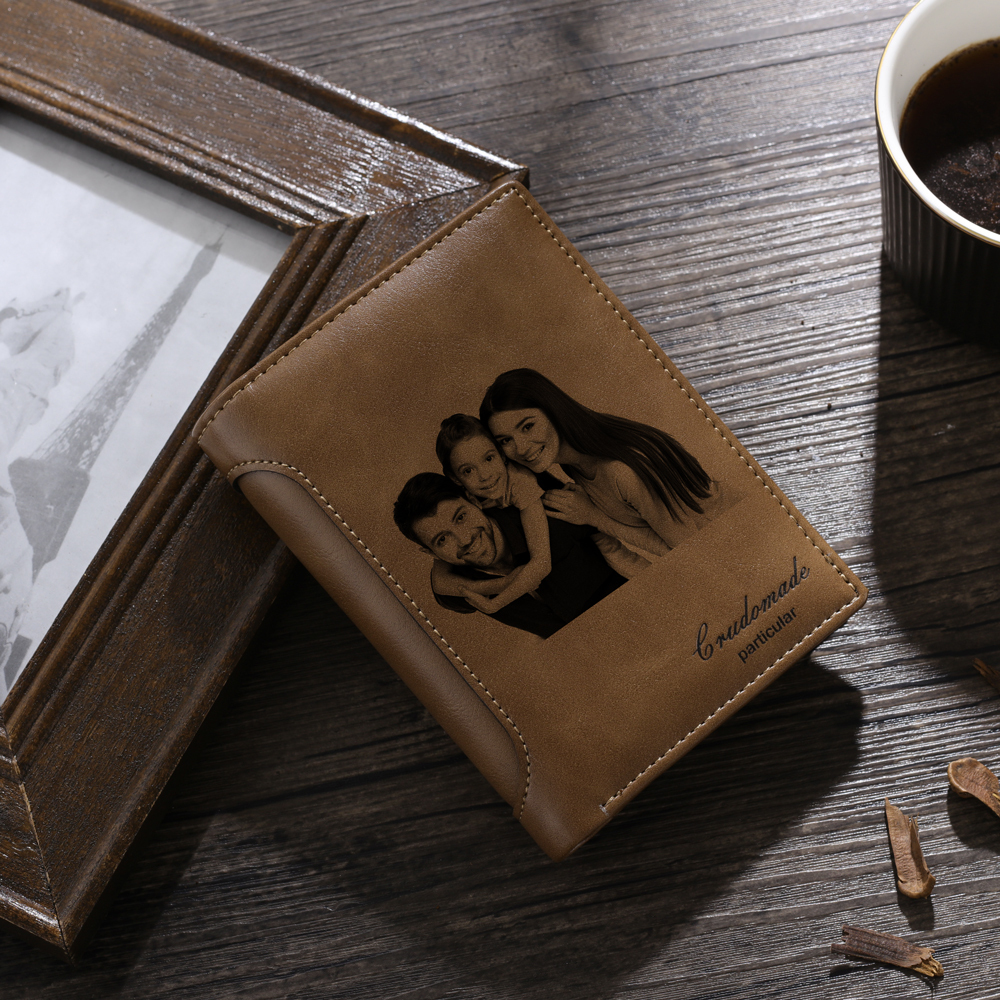 Personalised Men's Wallet Custom Photo & 2 Text Engraved Wallet Gift For Men | Jessemade