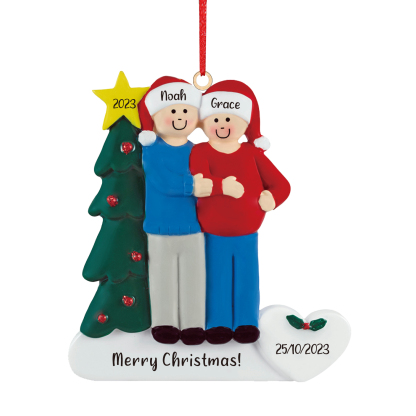 2 Names-Personalised Family Wooden Christmas Xmas Tree Decoration Ornament-Custom 2 Names And Dates Hanging Ornament Gifts For Family